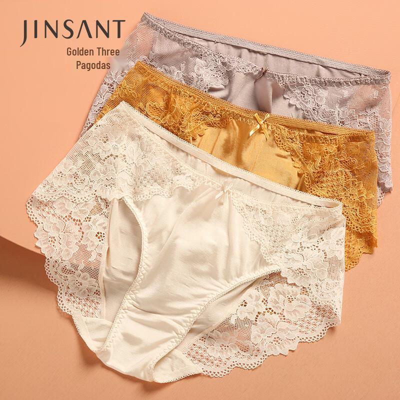 JinSanTa Women's Silk Lace Trim Mid-Waist Seamless Briefs NZF9C217