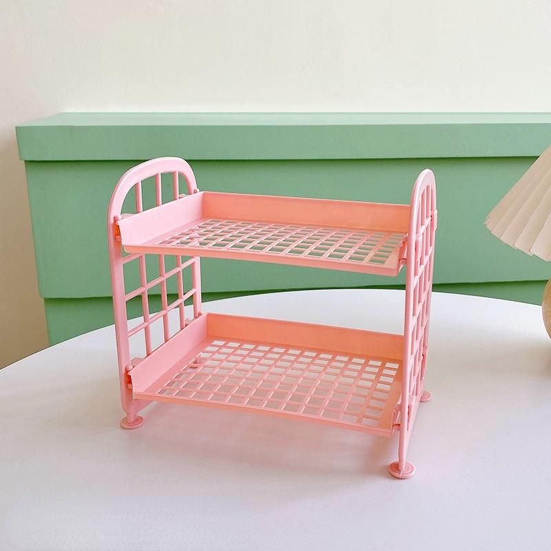 Kawaii двухслойный стеллаж для хранения, настольная складная стойка для хранения макияжа, полка для хранения косметики, отделка общежития, ванная комната