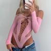 Розовые боди для женщин, сексуальный прозрачный топ с открытыми плечами, прозрачный топ со стразами, женский популярный топ для ночного клуба, нижнее белье