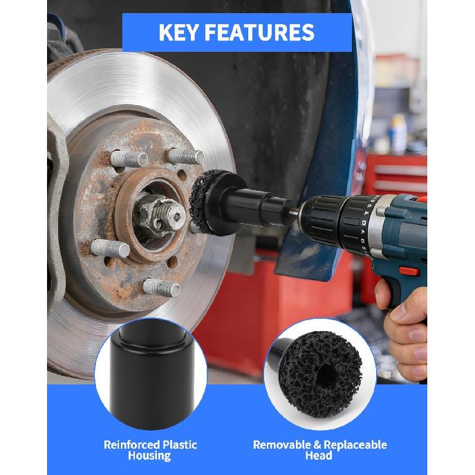 Brake Cleaner & Wheel Hub Cleaning Tool Kit, 5 Grinding Heads for Rust Removal, Fits Drill - Car Truck SUV Maintenance