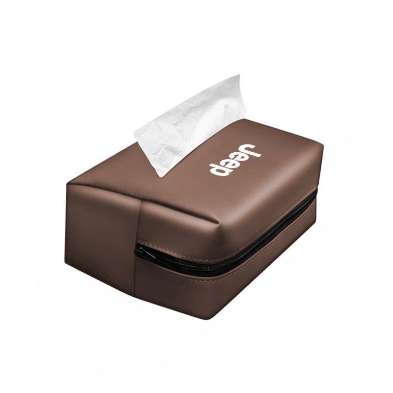 Car Leather Tissue Storage Bag Tissue Storage Box Accessories for Jeep Grand Cherokee Wrangler JK Gladiator Compass AKU1