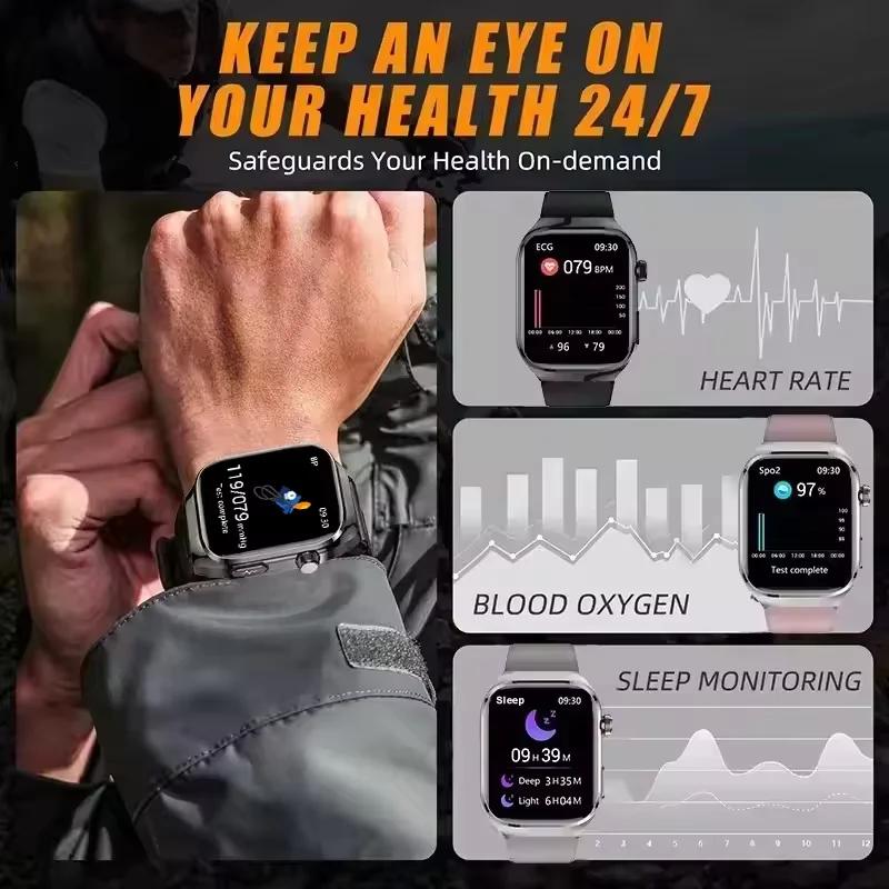 Новые умные часы 2025 года с 2,04-дюймовым AMOLED-экраном, Bluetooth-вызовы, IP68 Водонепроницаемые, 650 мАч, Спортивные умные часы для мужчин, Android, Военного класса