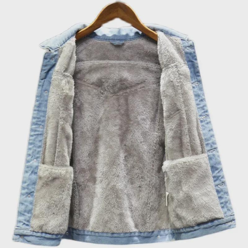 Мужское утепленное джинсовое пальто осенне-зимнего сезона - большого размера, теплое, в корейском стиле