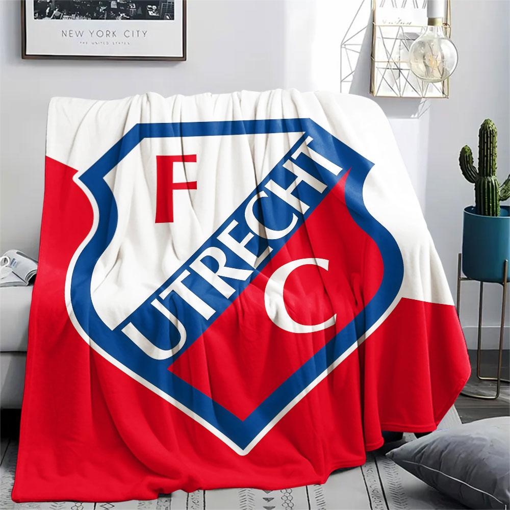 FC Utrecht Printed Flannel Blanket, soft throw for bedroom sofa, washable,soccer fan merchandise, great gift.