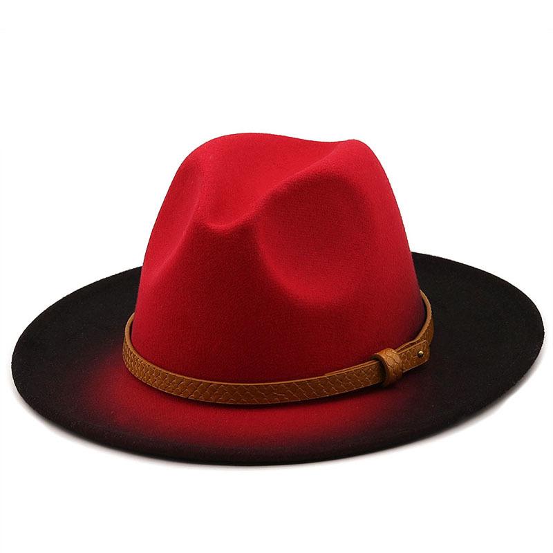 Hot Women Men Wool Vintage Trilby Felt Fedora Hat With Wide Brim Gentleman Elegant Gradient Color For Lady Winter Red Jazz Caps