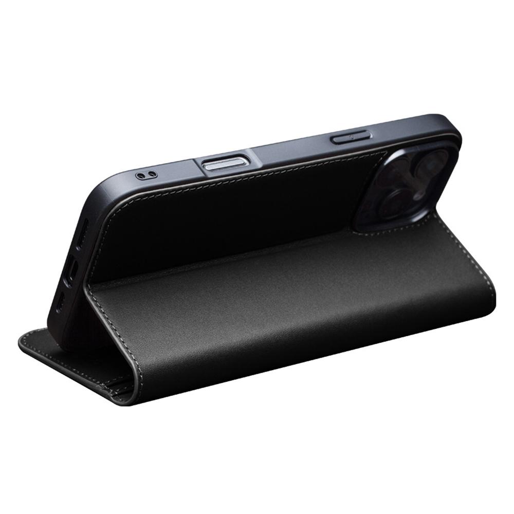 QIALINO Чехол-подставка для iPhone 16 Pro, противоударный, из натуральной коровьей кожи, кошелек, чехол для телефона