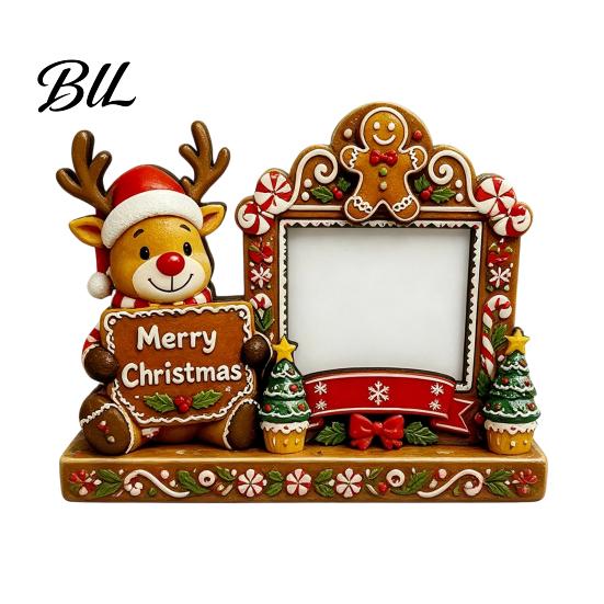 Wooden Picture Frame for Home Decor Christmas 2D Frame, Painted Snowman Santa Photo Xmas Vintage Desktop Tabletop Keepsake Ornament, Holiday