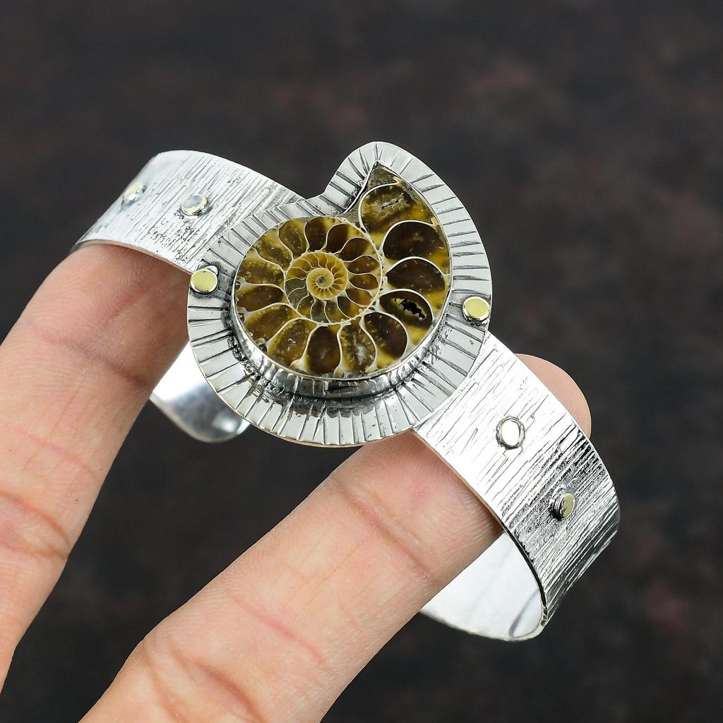 Ammonite Fossil Cuff Bracelet Gemstone Handmade Bangle 925 Sterling Silver Cuff Bracelet Adjustable Bangle Silver Jewelry Anniversary Gifts