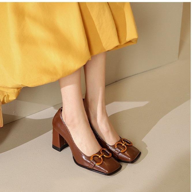 Французский дизайн Sense золотые пряжки одинарные туфли женские жареные лапши высокие Sense 7 см маленькие кожаные туфли ~ носите высокие каблуки в любое время года