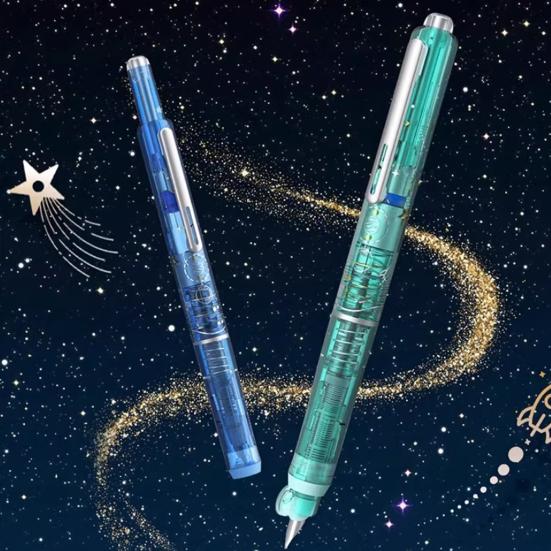 Retractable Fountain Pen Fine Nib Set 0.38mm Black/Blue Ink Transparent Barrel Pen with 5 Refillable Ink Cartridges for Sketching Journaling