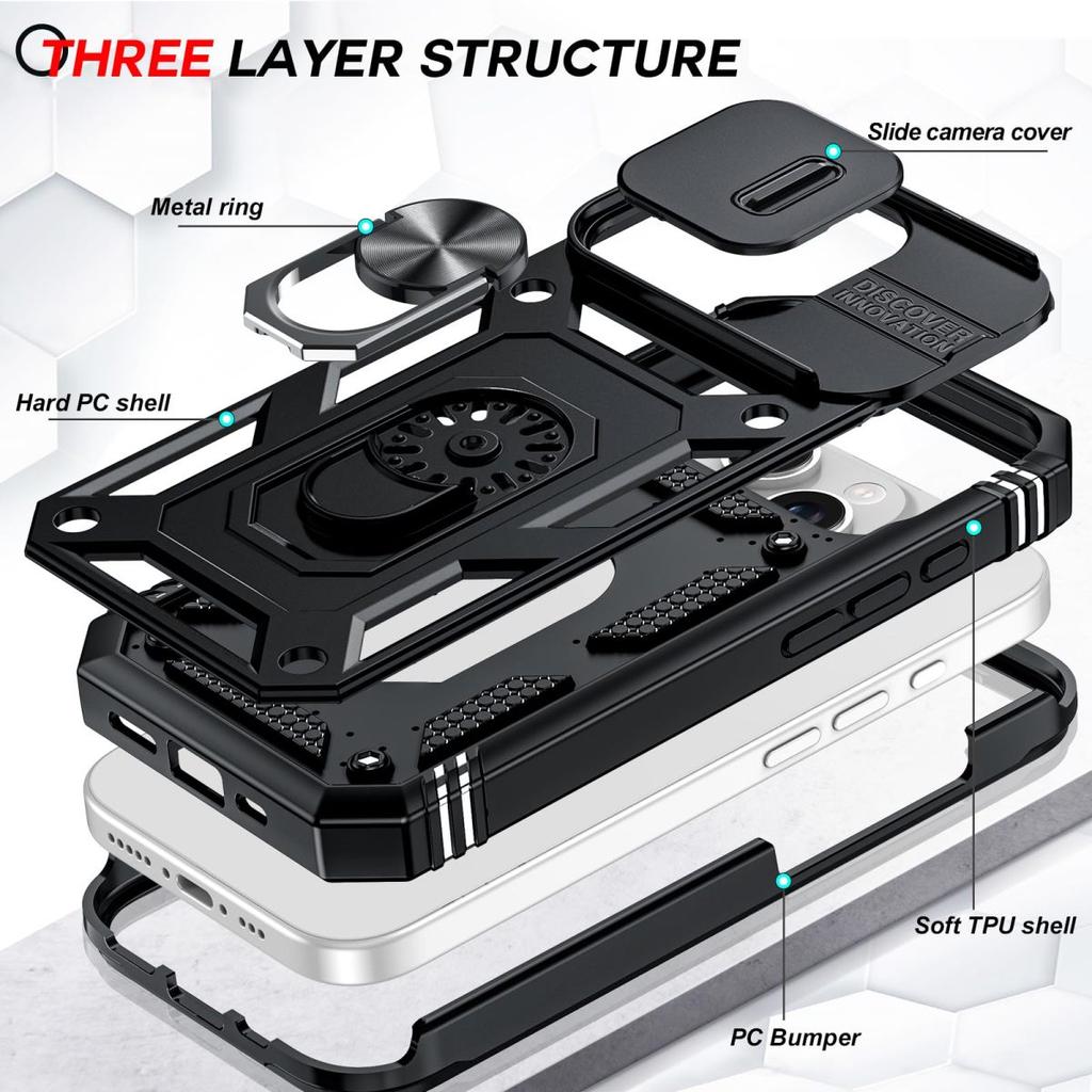 Case For iPhone 16 15 14 13 12 11 Pro XS Max XR Plus Camera Slide Military Grade Armor Protection 360 Degree Rotate Armor Cover