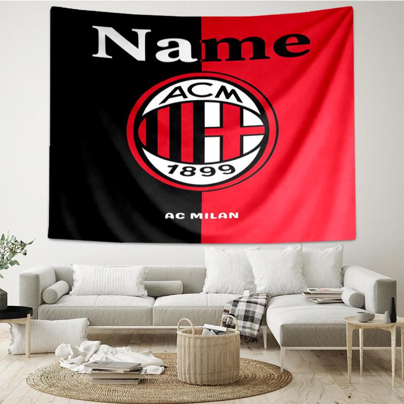 Custom Name AC Milan Print Tapestry, Backdrop, Easy Setup, Ideal for Bedroom, Office & Living Room, with Aesthetic Wall Hanging Decor.