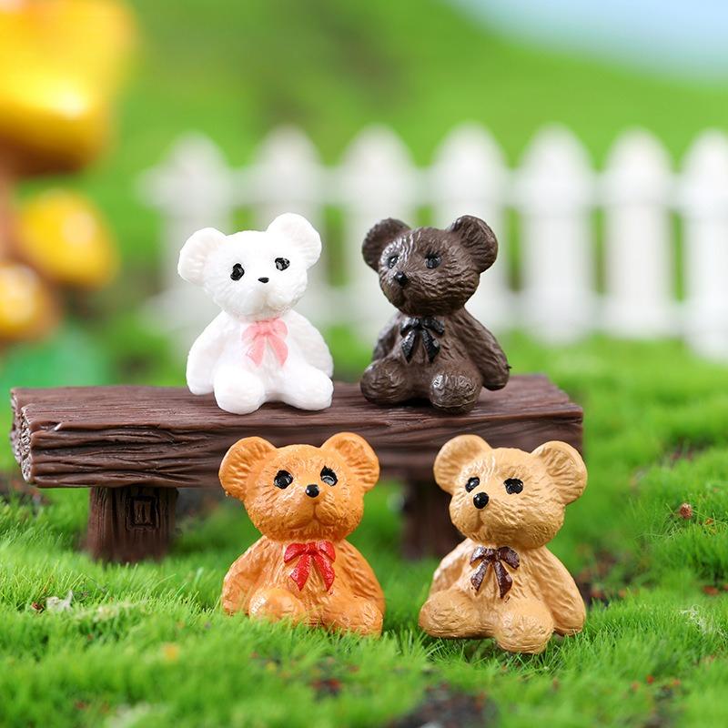4pcs /Box Cute Little Bear Doll Moss Micro Landscape Set, Handmade DIY Assembly Warm Desktop Decoration Ornament