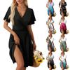 Women's Summer Dress Loose Beach Vacation Casual Deep V Neck Vest Dress Elegant Shirt Dress