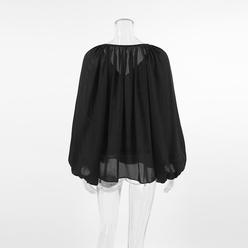 Женская одежда Design Sense Loose V Neck шнуровка рубашка осень зима новая женская сексуальная шифоновая однотонная рубашка темперамент