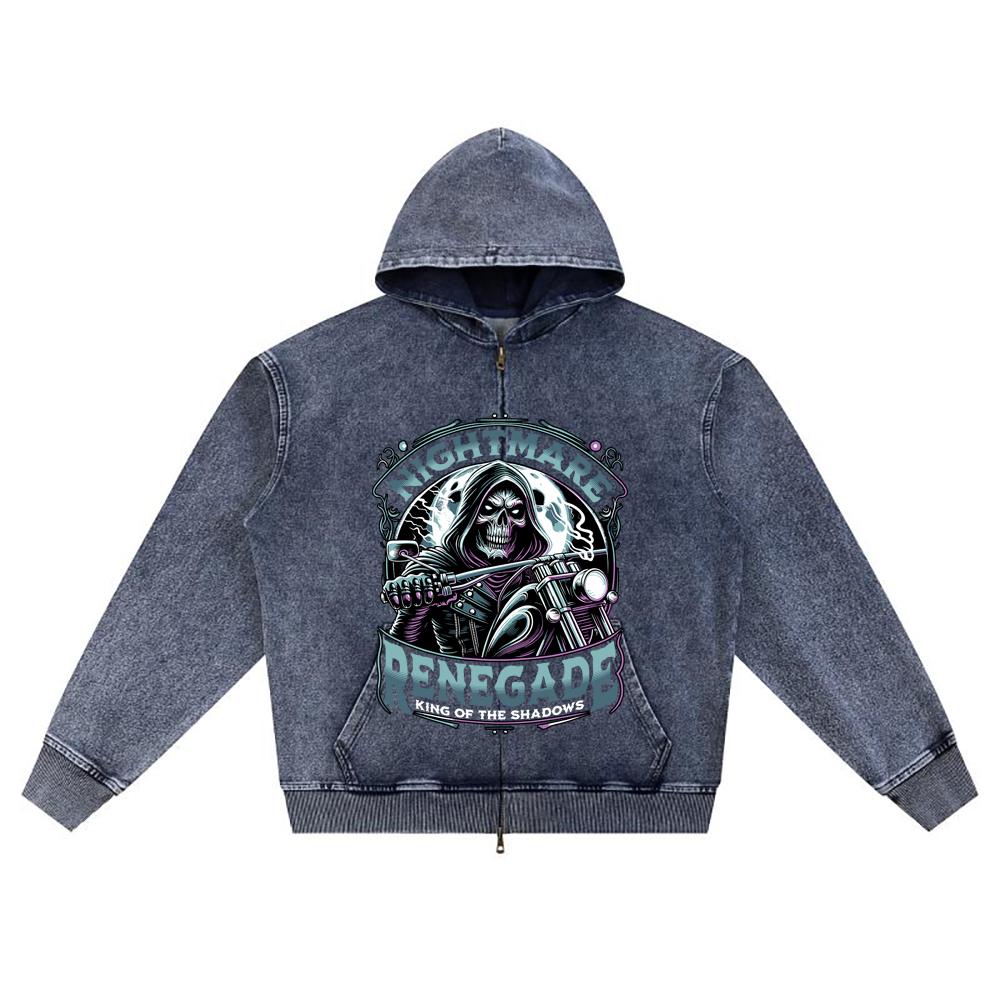 Худи на молнии из вязаного денима с принтом DTG, уличная одежда, мотоциклетная, с принтом Brother, худи на молнии