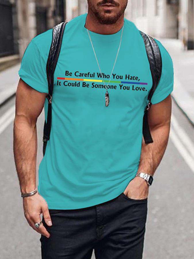Summer Mens Casual Short Sleeve Tshirt Round Neck Band Pride Month Printed Black Tee