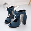 2024 New Women's High Heels Summer Elegant Bow Mesh Sandals Back Zipper Fish Mouth Party Sandals Fashion Women's Shoes