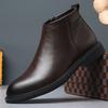 Chelsea Boots Men's Autumn and Winter Leather Velvet Short Boots British Style High-top Trendy Versatile Warm Leather Boots