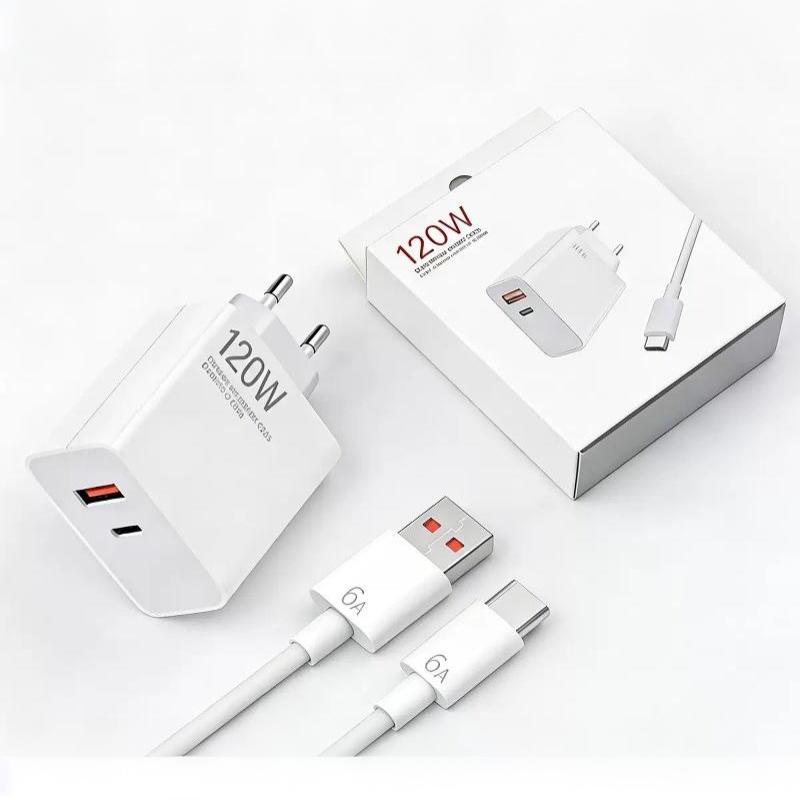 Быстрое зарядное устройство 120 Вт с вилкой UK/EU/US, двойные порты USB-A и USB-C, сверхбыстрая зарядка для дома, офиса, путешествий