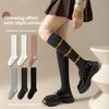 Calf Socks for Girls, Spring and Autumn Solid Color Striped Cotton Socks, Pile Socks, High Socks, Anti-slip and Slimming Student Long Socks