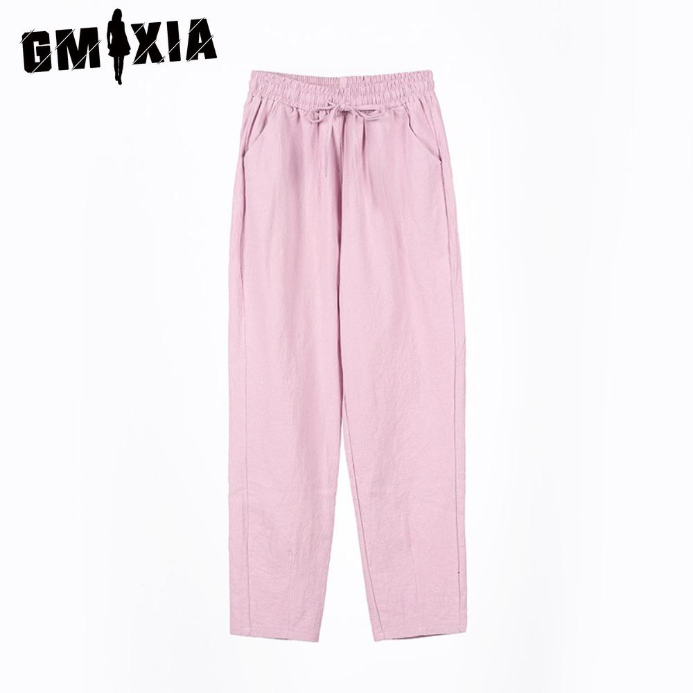 GMXIA 9 Color Pure Cotton Nine Point Trousers Spring Summer Slim Straight Loose Casual Pants Women Solid Color Harem Pants