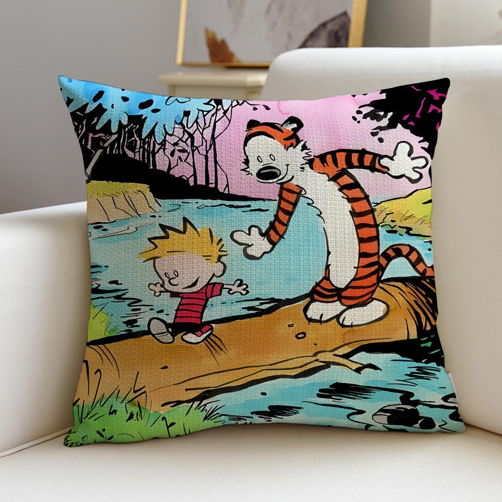 CCalvin and HobbesS Cushion Cover Breathable and skinfriendly linen pillowcase square removable and washable cushion