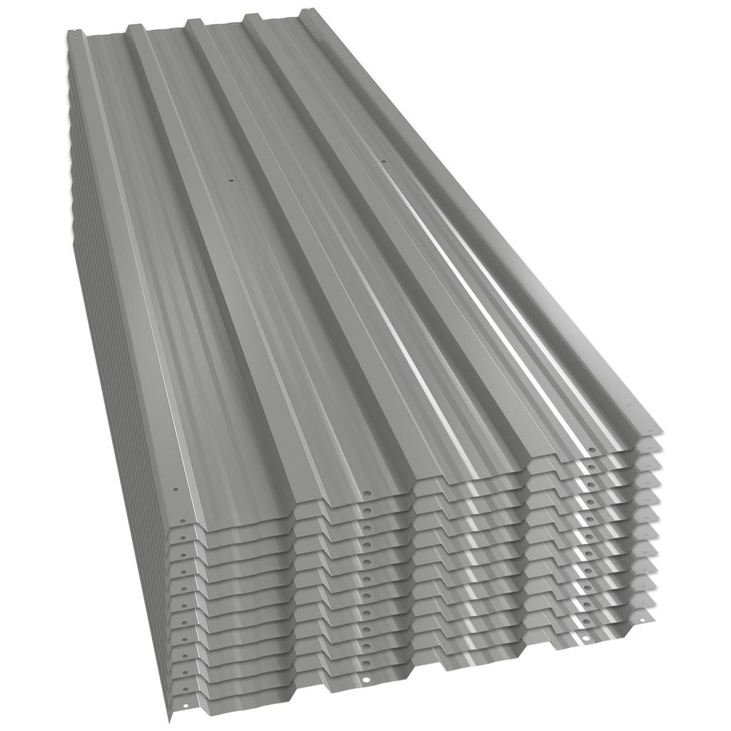 Set Of 12 Corrugated Steel Roof Sheet Panels Light Grey