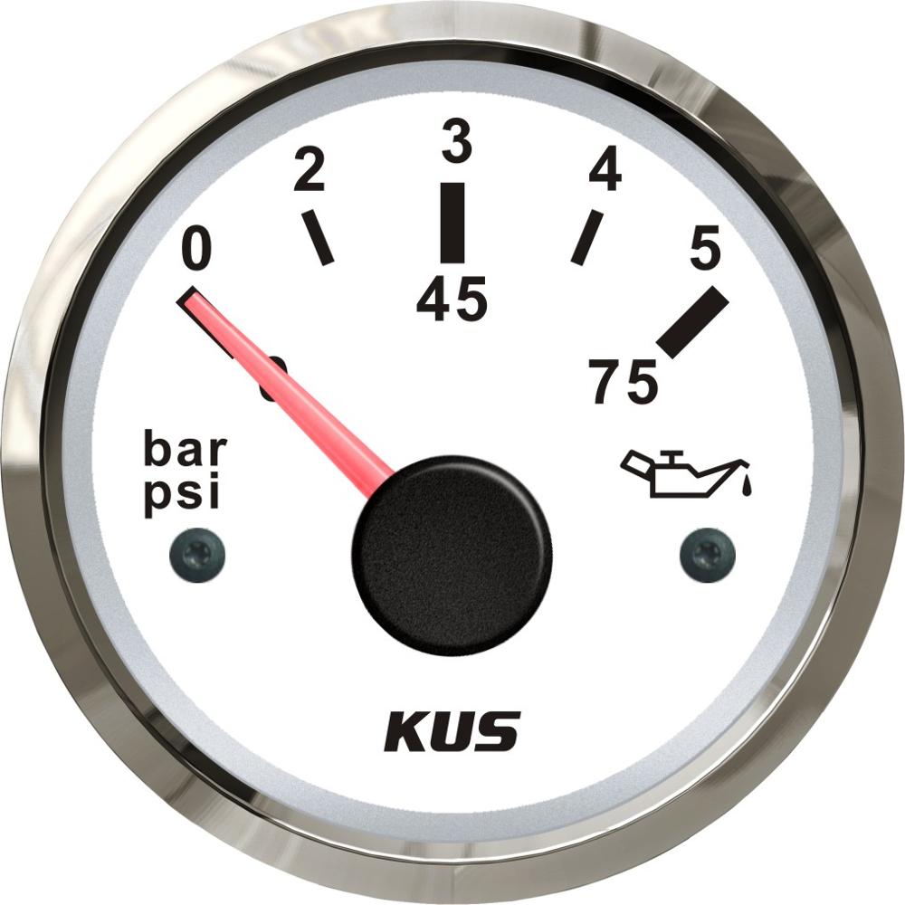 KUS 52MM Boat Car Oil Pressure Gauge Meter 0-5bar(0-75PSI) 0-10bar(0-145PSI) with Backlight 12V/24V Oil Pressure Sensor
