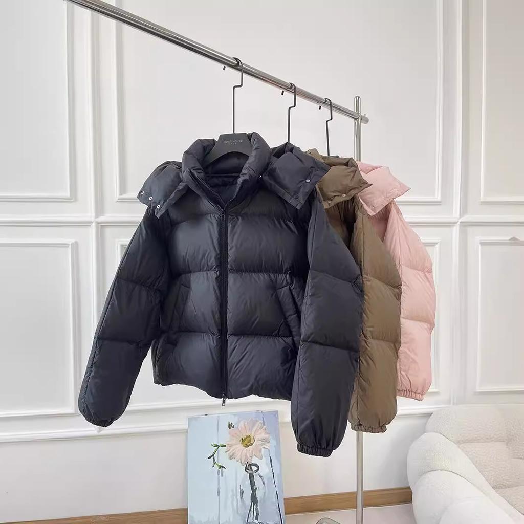 Down jacket without weight, winter new puff bread down jacket women's short hooded white duck down