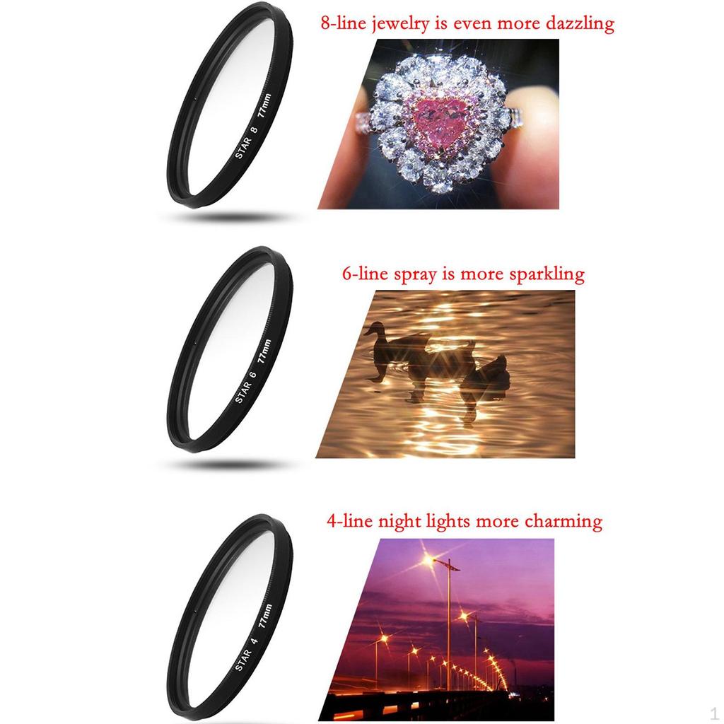 3 Pieces Camera Lens filter Set, Variable Starburst Effect with 4 6 8 Points