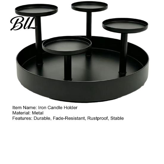 Modern Farmhouse Home Ornament Metal Pillar Candle Holder, Circular 4-Pillar Tiered Stand Heavy Duty Base for Christmas, Wedding, Dining Table,