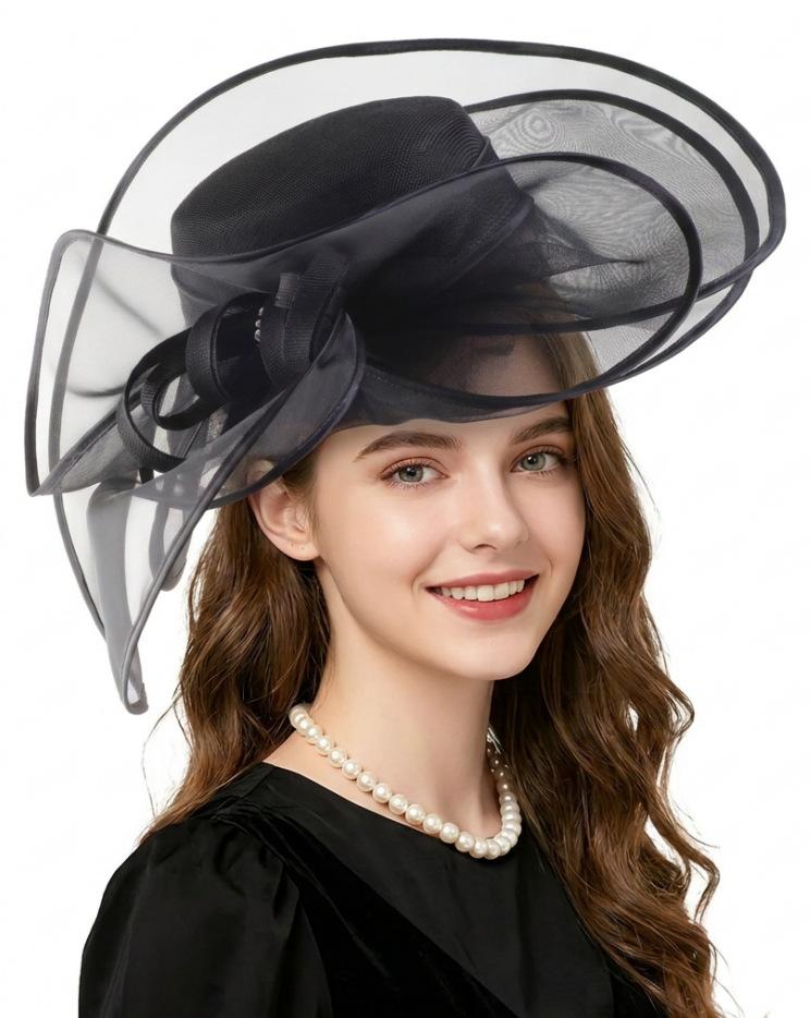 European and American imitation hemp exaggerated mesh top hat, horse racing festival top hat, ya banquet party headdress, head flower women's church