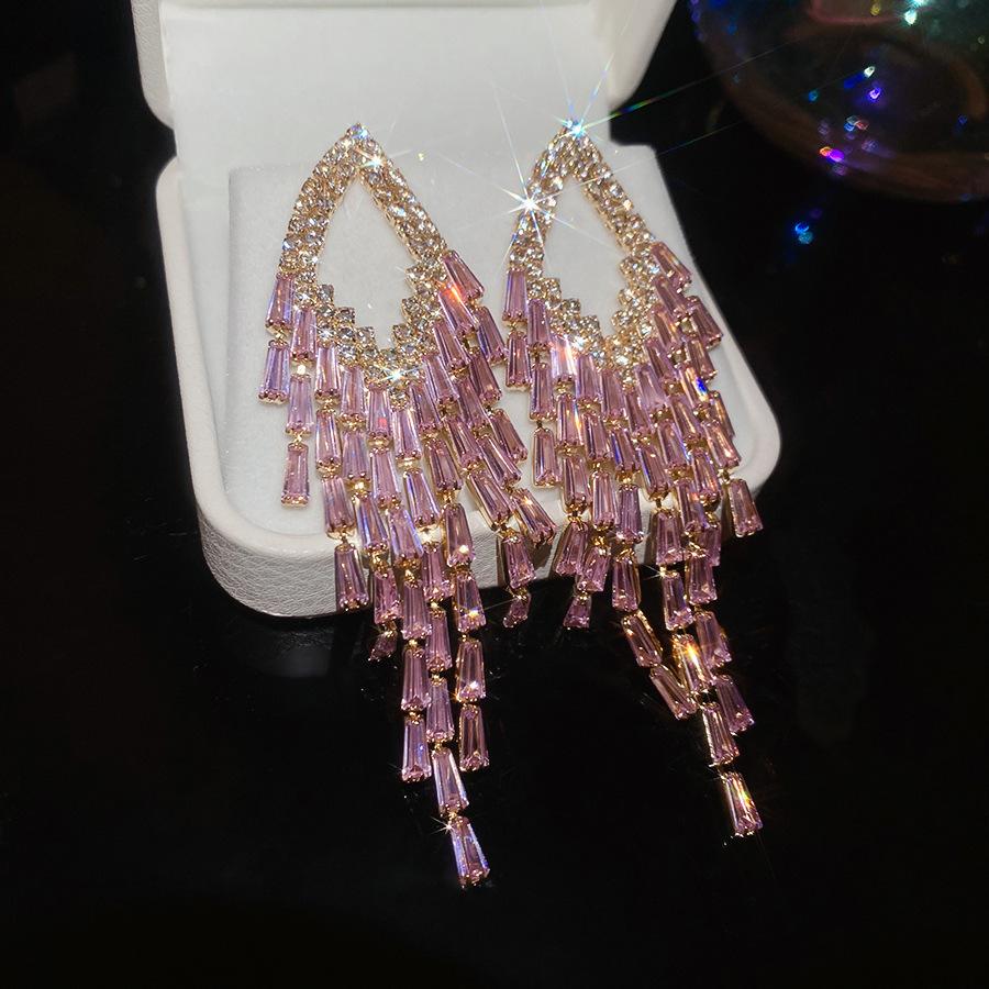 Французский придворный стиль Серьги-пусеты с прямоугольным цирконом на серебряных иглах Изысканные легкие роскошные высококлассные серьги Преувеличенные серьги Женщины