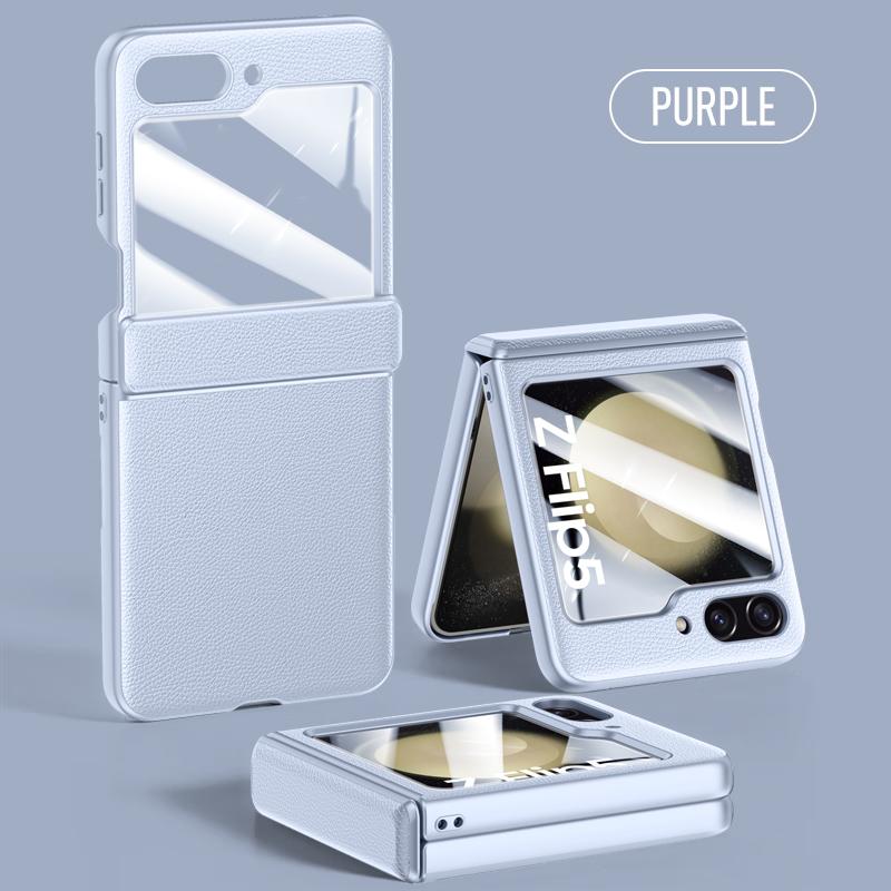 Роскошный кожаный чехол для Samsung Galaxy Z Flip 6 5 Чехол из матовой гладкой кожи, приятный на ощупь, складной шарнир с зеркальной пленкой, противоударный чехол в комплекте