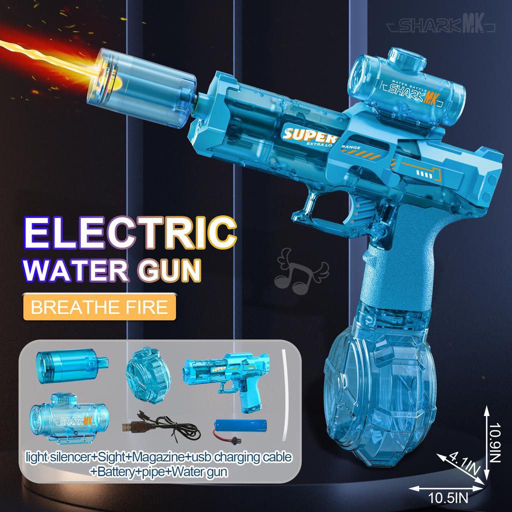 New Electric Water Gun With Light Sprays Flame Effect Continuously High-pressure High-speed Powerful Outdoor Water Gun Toys USB