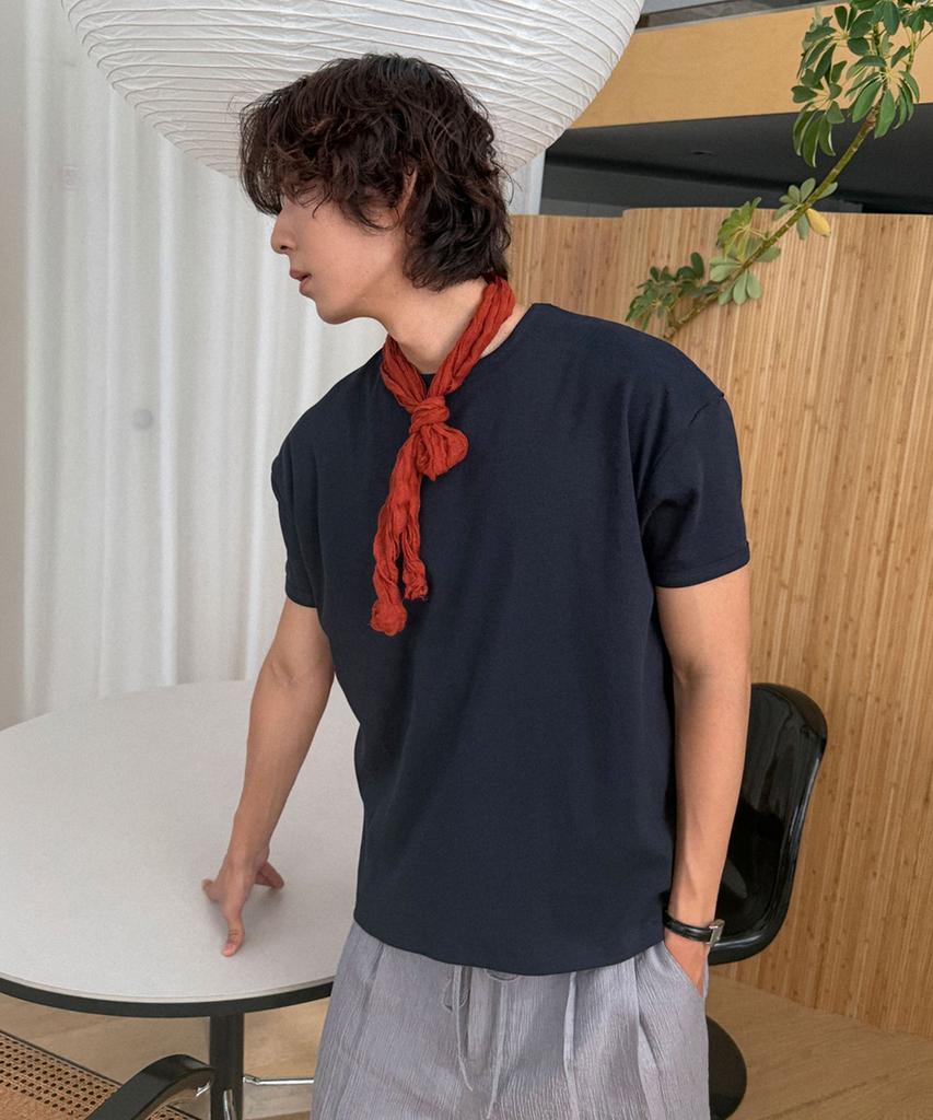 MOOD INSIDE Ribbed Muscle Round Half Tee_Black (Type A)