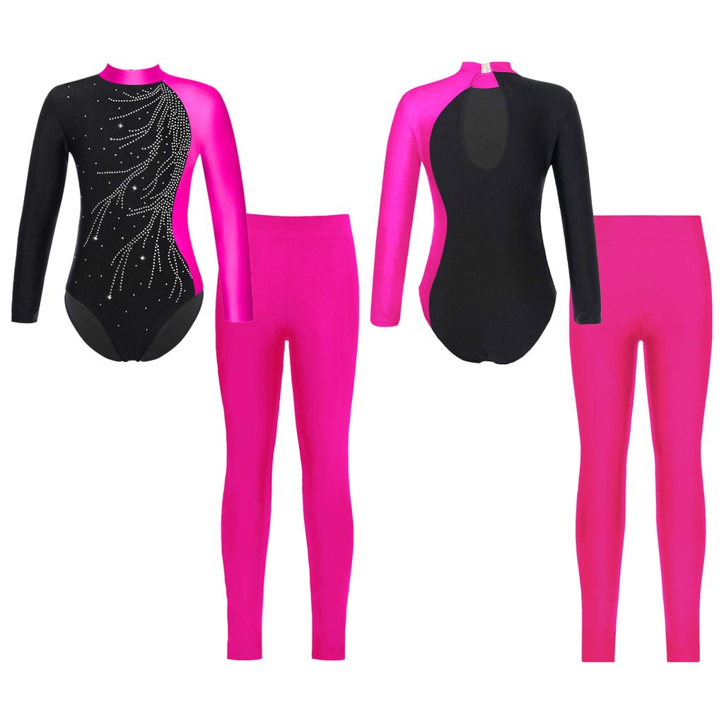 Детский костюм для гимнастики и катания на коньках для девочек, трико и леггинсы с длинными рукавами и воротником-стойкой