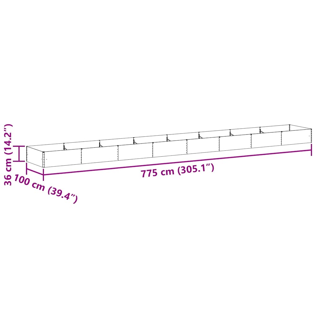 Raised Garden Bed Light Brown 775 x 100 x 36 cm Galvanized Steel