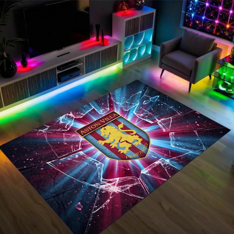 Aston Villa Football Design Crystal Velvet Carpet Cozy Non?Slip Printed Rug For Bedroom Living Room Entrance