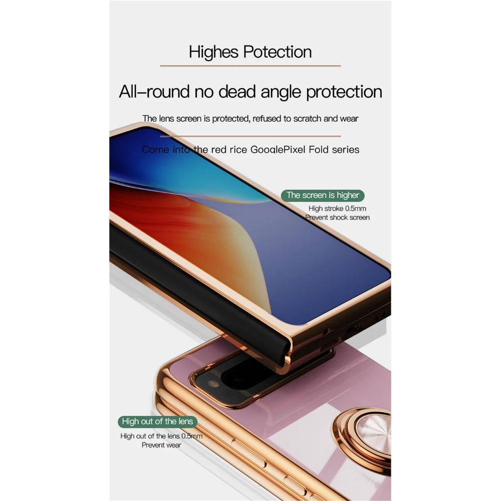 Ударопрочный чехол-держатель для телефона с кольцом для Google Pixel Fold, защитная задняя стенка, роскошный чехол с полной защитой