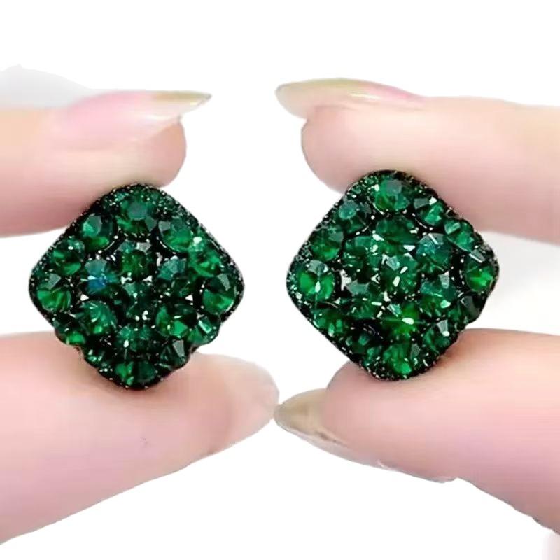 Elegant Green Zircon Square Stud Earrings for Women
