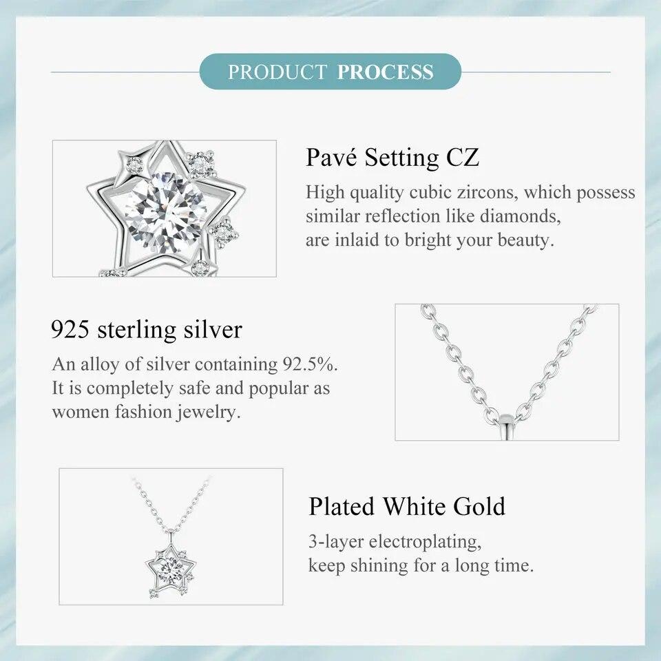 BAMOER стерлингового серебра 925 пробы блестящая звезда кулон ожерелье Pave установка CZ для женщин подарок на день рождения модные изящные ювелирные изделия подарок