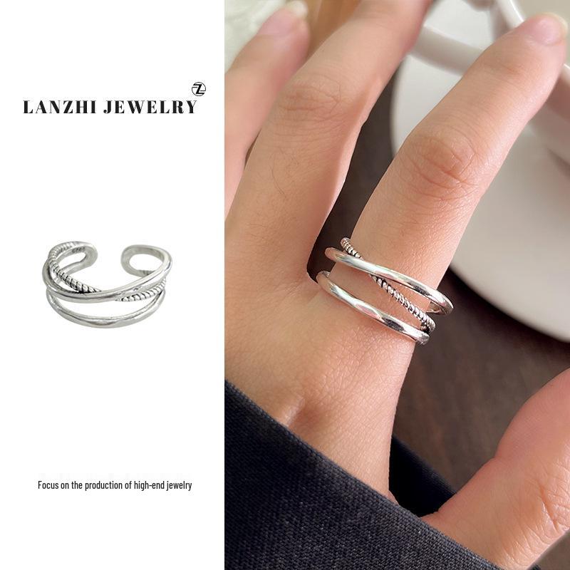 Тайское серебро Женское наборное кольцо - Серебро 925 пробы, Нишевый дизайн, Простые и универсальные украшения