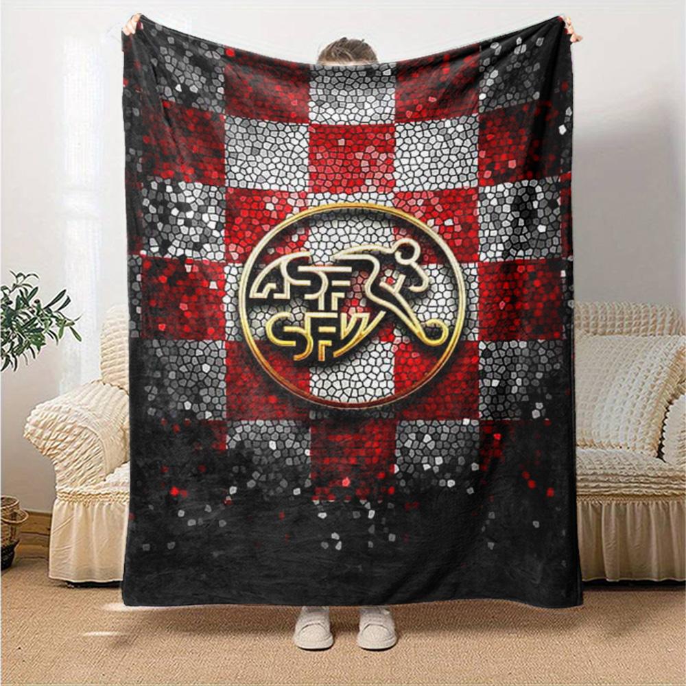 Switzerland National Football Team Logo Print Flannel Blanket High Quality Warm Comfortable Cover for All Seasons Perfect for Gift