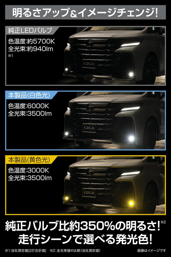 CARMATE GIGA Светодиодные противотуманные лампы для Toyota Step Land Cruiser S3500GSD Двойной белый BW584 Hiace, Alphard, Wagon, 250 и т.д., Цвет, 6000K/3000K, 3500лм, &