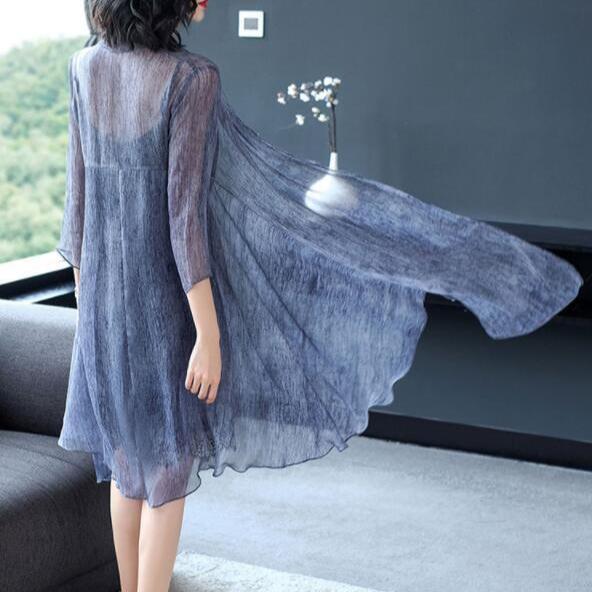 Весна/лето женская длинная шифоновая блузка больших размеров солнцезащитная открытая спереди солнцезащитная шаль куртка