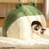 Плюшевые теплые зеленые кровати для кошек и собак, гнездовая корзина в форме лягушки, мультяшные конуры для кошек, аксессуары для домашних животных