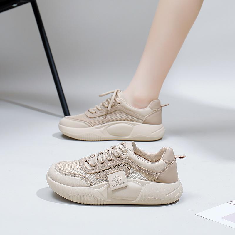 Женские повседневные кроссовки на массивной платформе, нескользящая прогулочная обувь, летние кроссовки с низким верхом, дышащие легкие сетчатые кроссовки на шнуровке для женщин