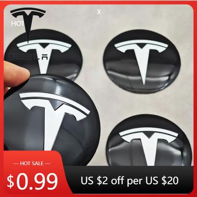 Автомобильная наклейка 4 шт. 56 мм Черно-белая Колпачок Tesla Колпачок центрального отверстия Наклейка с логотипом для Tesla Model 3 Y S X Персонализированная автомобильная наклейка C